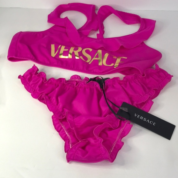 New Authentic VERSACE KIDS Logo ruffle-trimmed 👙 Bikini - Picture 7 of 13